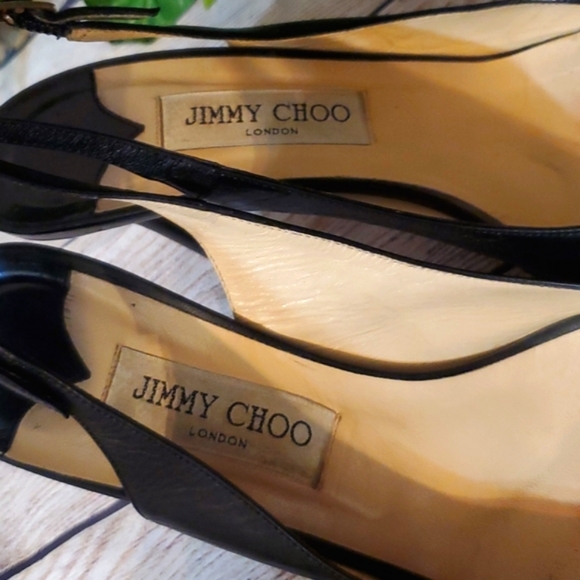 Jimmy Choo Black Leather Peeptoe Slingback Heels - Picture 11 of 16